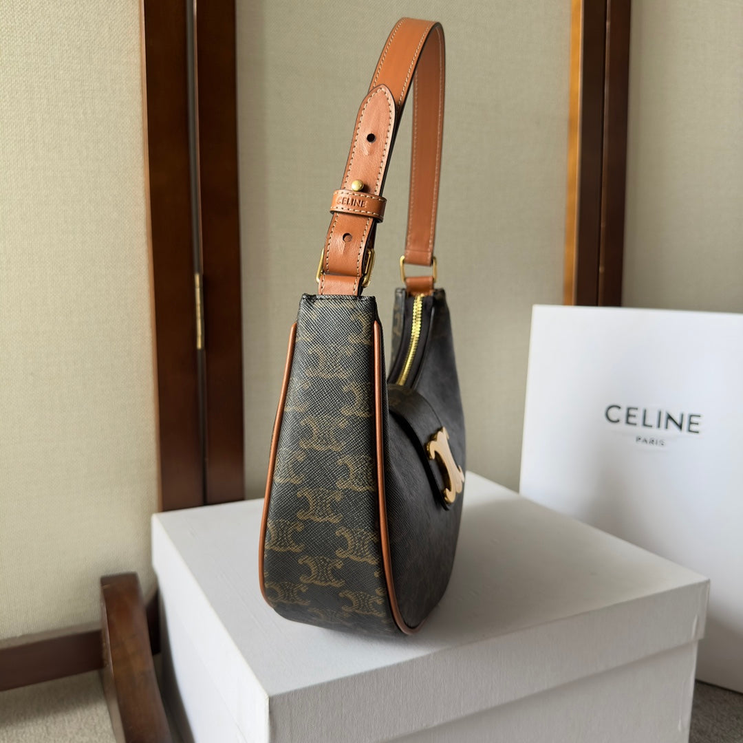Sac Céline Ava 23 cm Triomphe Canvas Cuir de veau marron