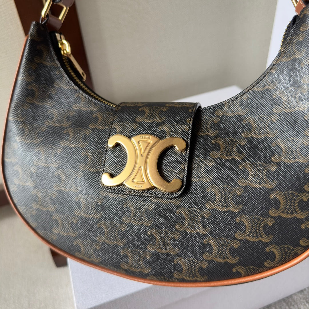 Sac Céline Ava 23 cm Triomphe Canvas Cuir de veau marron