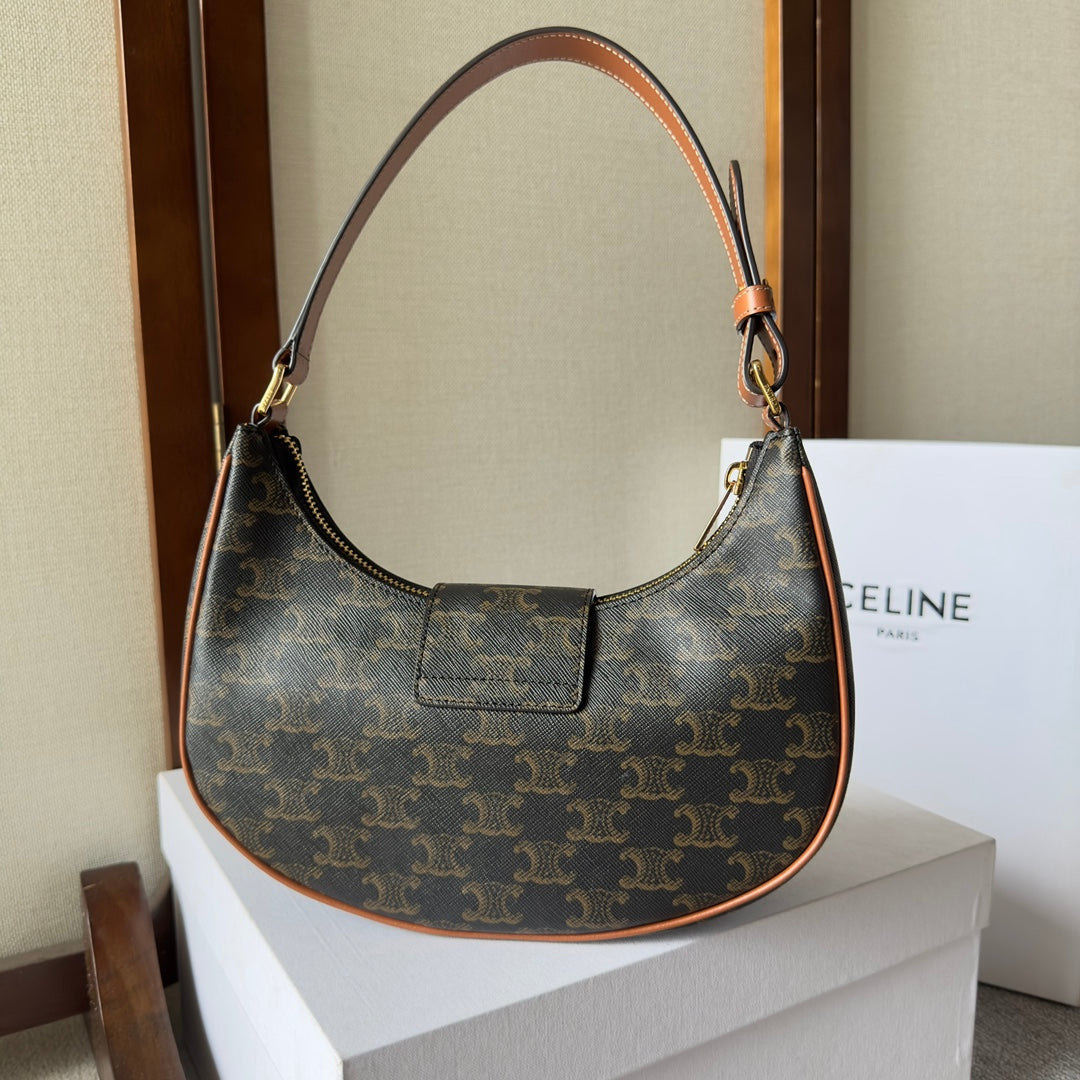 Sac Céline Ava 23 cm Triomphe Canvas Cuir de veau marron