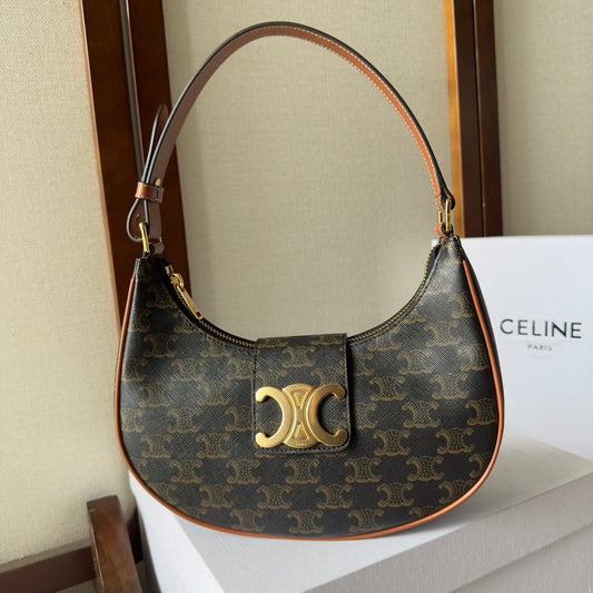 Sac Céline Ava 23 cm Triomphe Canvas Cuir de veau marron