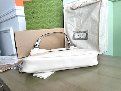 SAC CABAS BLONDIE 30 EN CUIR DE VEAU BLANC QUINCAILLERIE ARGENTÉE