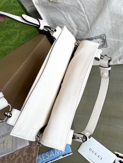 SAC CABAS BLONDIE 30 EN CUIR DE VEAU BLANC QUINCAILLERIE ARGENTÉE