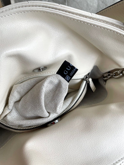 SAC CABAS BLONDIE 30 EN CUIR DE VEAU BLANC QUINCAILLERIE ARGENTÉE