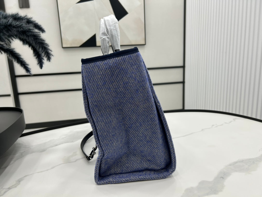 CC ドーヴィル ツイードバッグ ブラックレザー シルバー金具 12