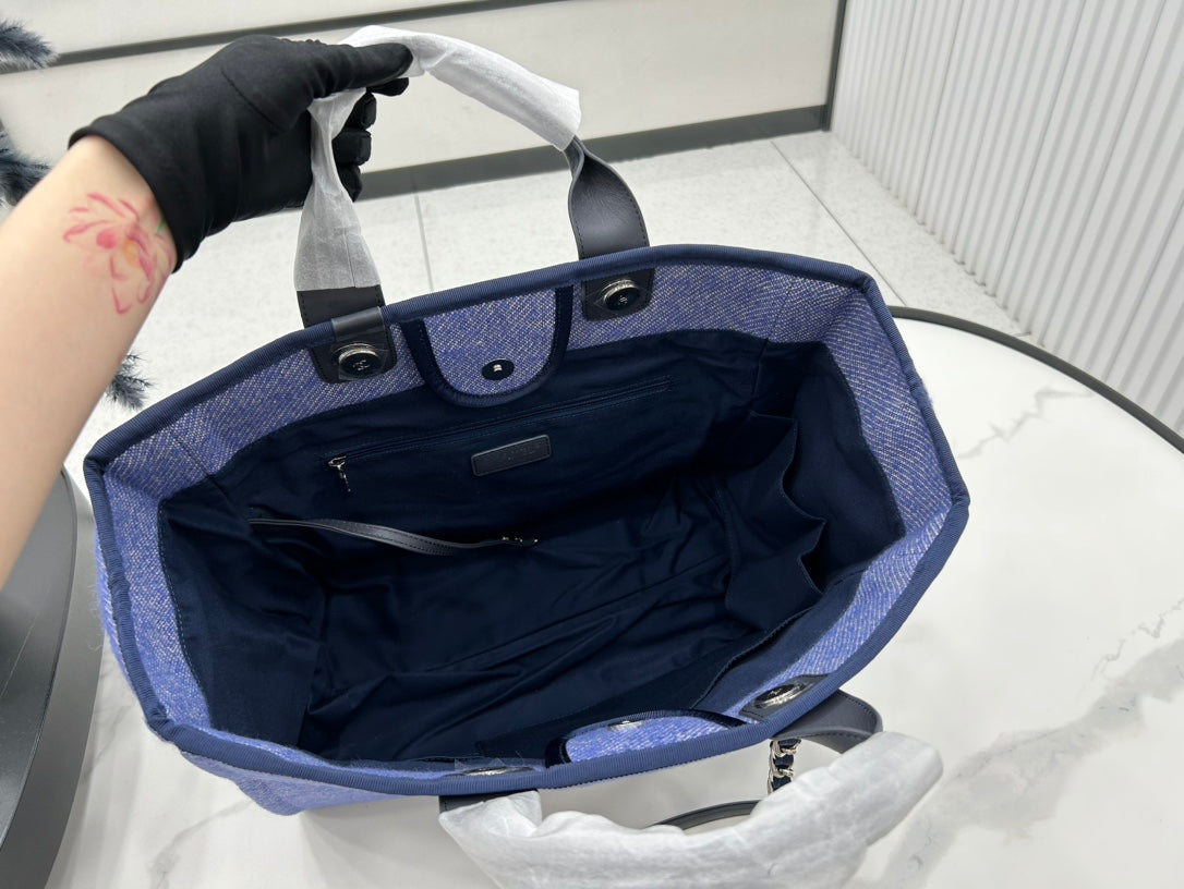 CC ドーヴィル ツイードバッグ ブラックレザー シルバー金具 12