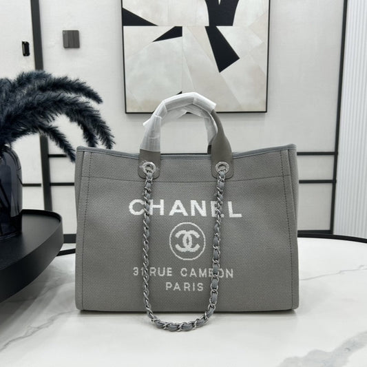 Sac CC Deauville en tweed, cuir marron foncé, accessoires argentés, 20