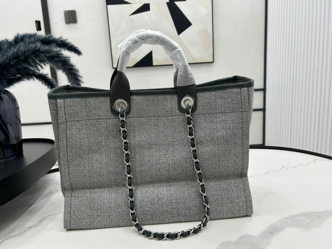 Sac CC Deauville en tweed, cuir vert foncé, accessoires dorés, 18