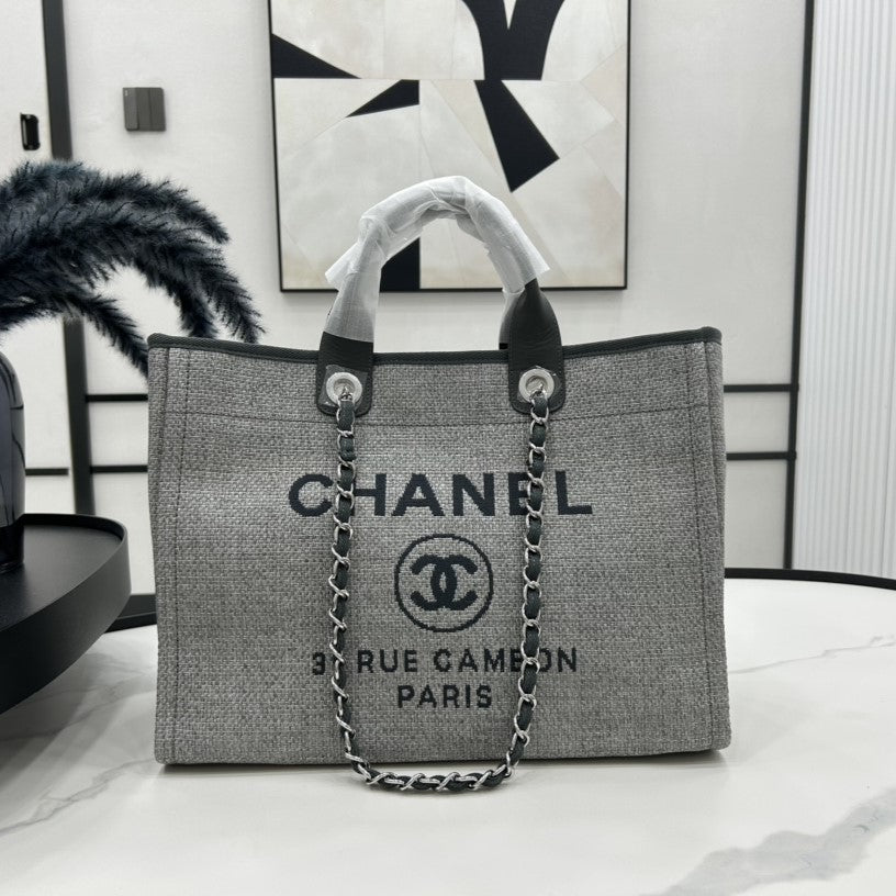 Sac CC Deauville en tweed, cuir vert foncé, accessoires dorés, 18