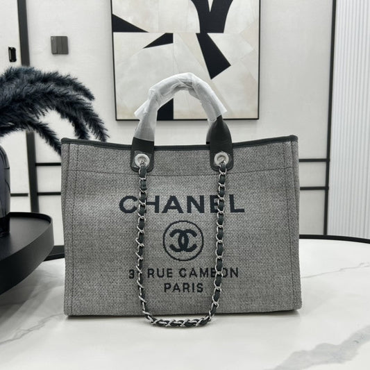 Sac CC Deauville en tweed, cuir vert foncé, accessoires dorés, 18
