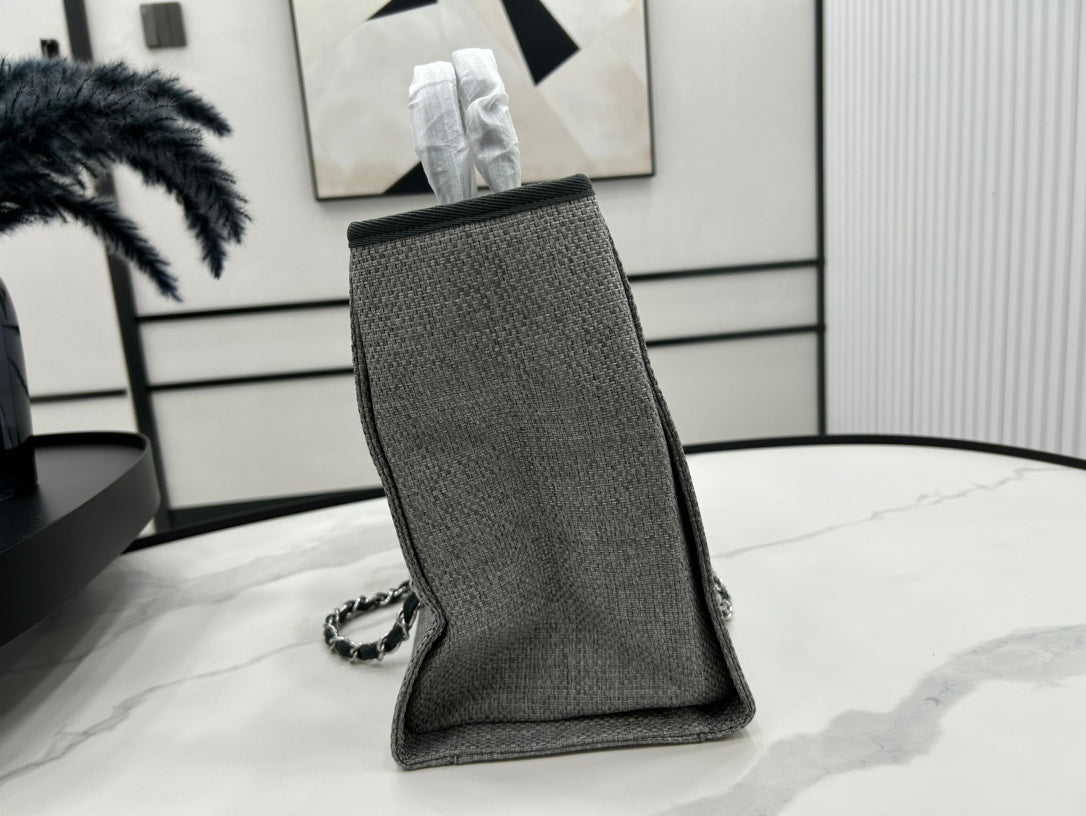 Sac CC Deauville en tweed, cuir vert foncé, accessoires dorés, 18
