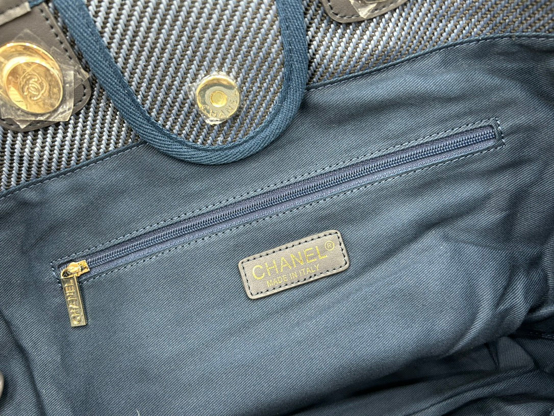 CC ドーヴィル ツイードバッグ ブラックレザー ゴールド金具 23