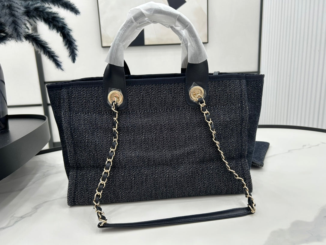 Sac CC Deauville Tweed 33x26x15,5cm Cuir Noir Ferrures Dorées 26