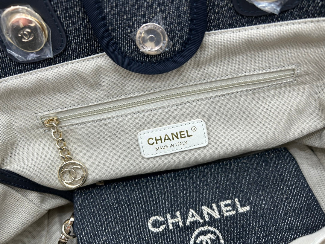 Sac CC Deauville Tweed 33x26x15,5cm Cuir Noir Ferrures Dorées 26