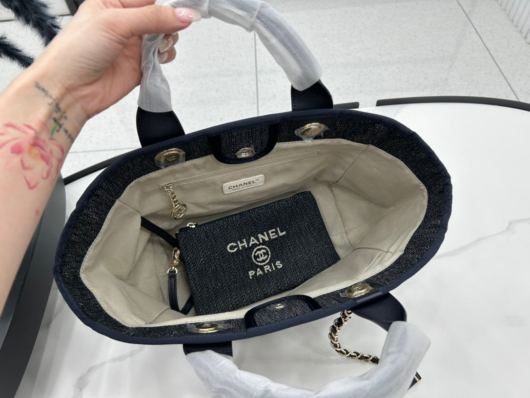 Sac CC Deauville Tweed 33x26x15,5cm Cuir Noir Ferrures Dorées 26