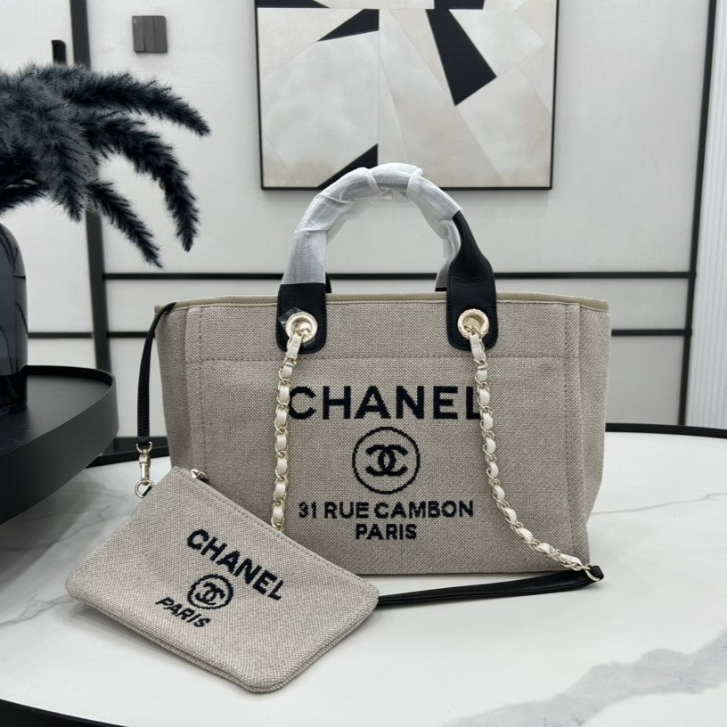 Sac CC Deauville Tweed 33x26x15,5cm Cuir Noir Ferrures Dorées 35