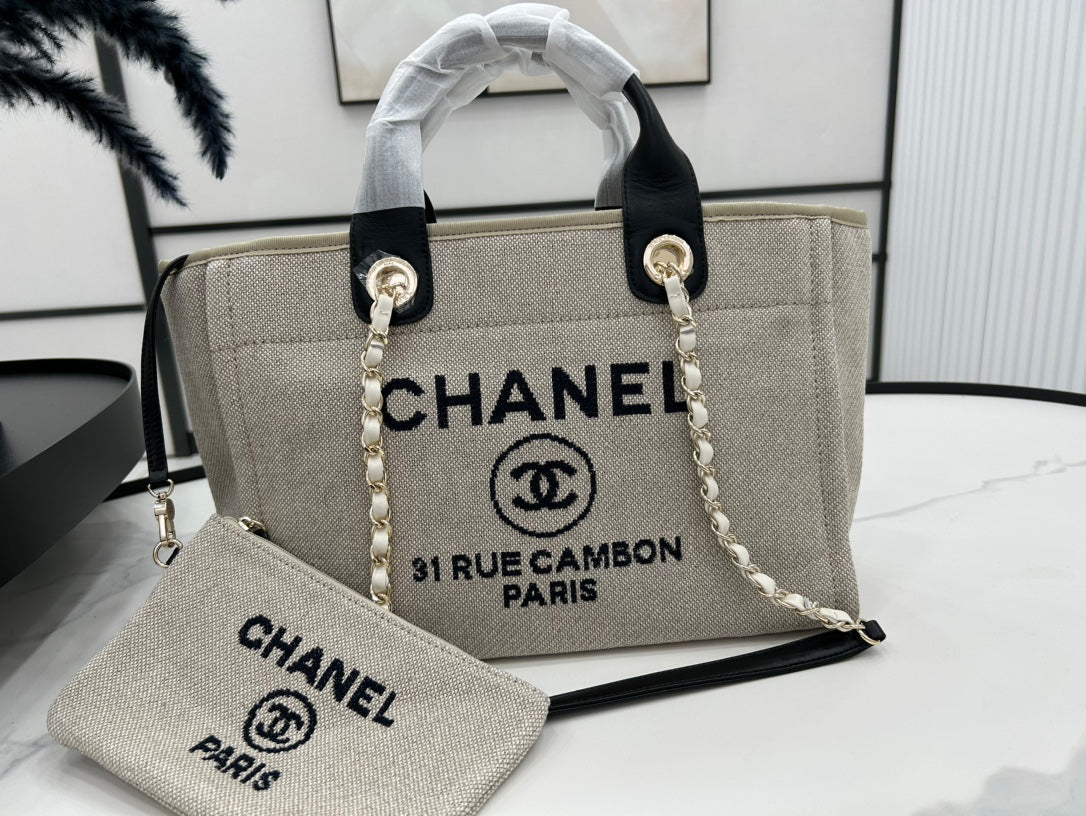 Sac CC Deauville Tweed 33x26x15,5cm Cuir Noir Ferrures Dorées 35