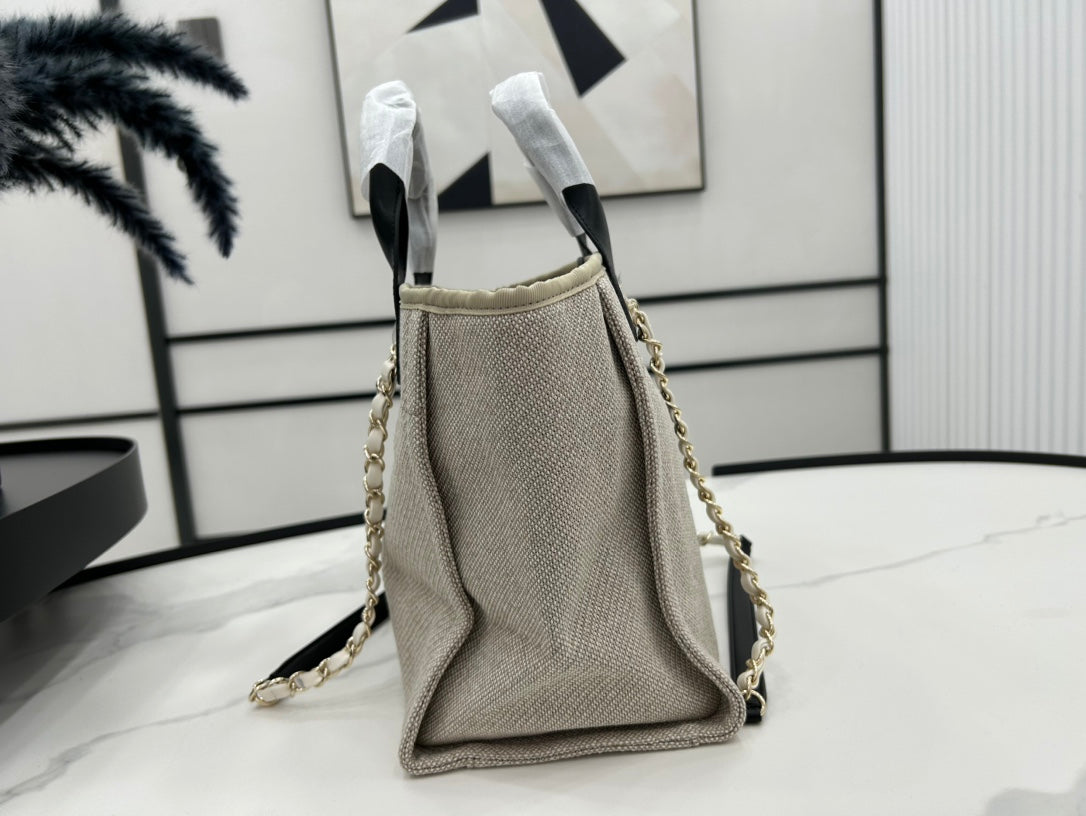 Sac CC Deauville Tweed 33x26x15,5cm Cuir Noir Ferrures Dorées 35