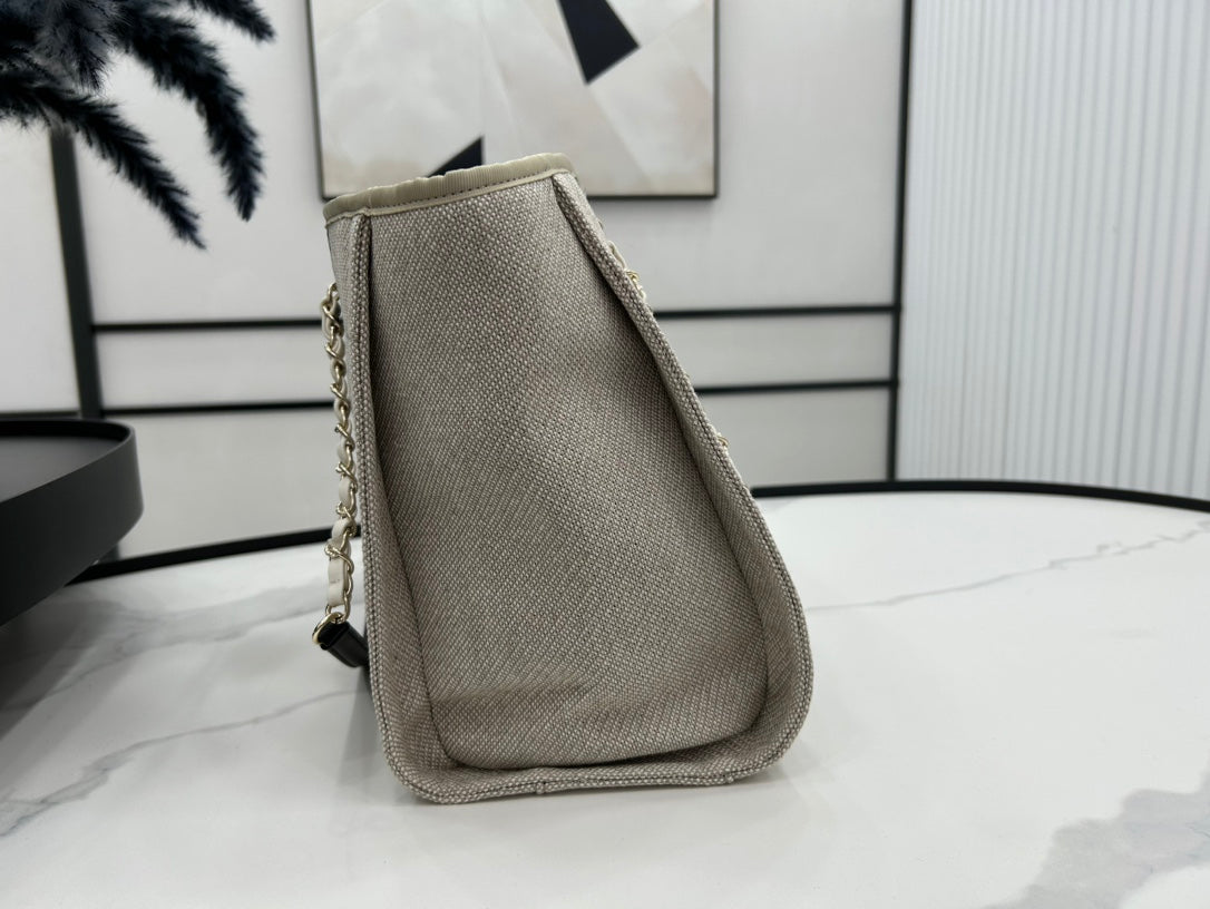 CC ドーヴィル ツイードバッグ 33x24x14.5cm ブラックレザー ゴールド金具 36