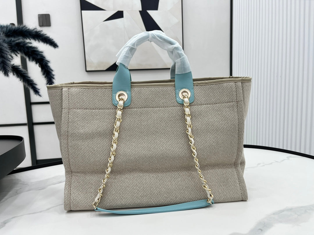 CC ドーヴィル ツイードバッグ ブルースカイレザー ゴールド金具 31