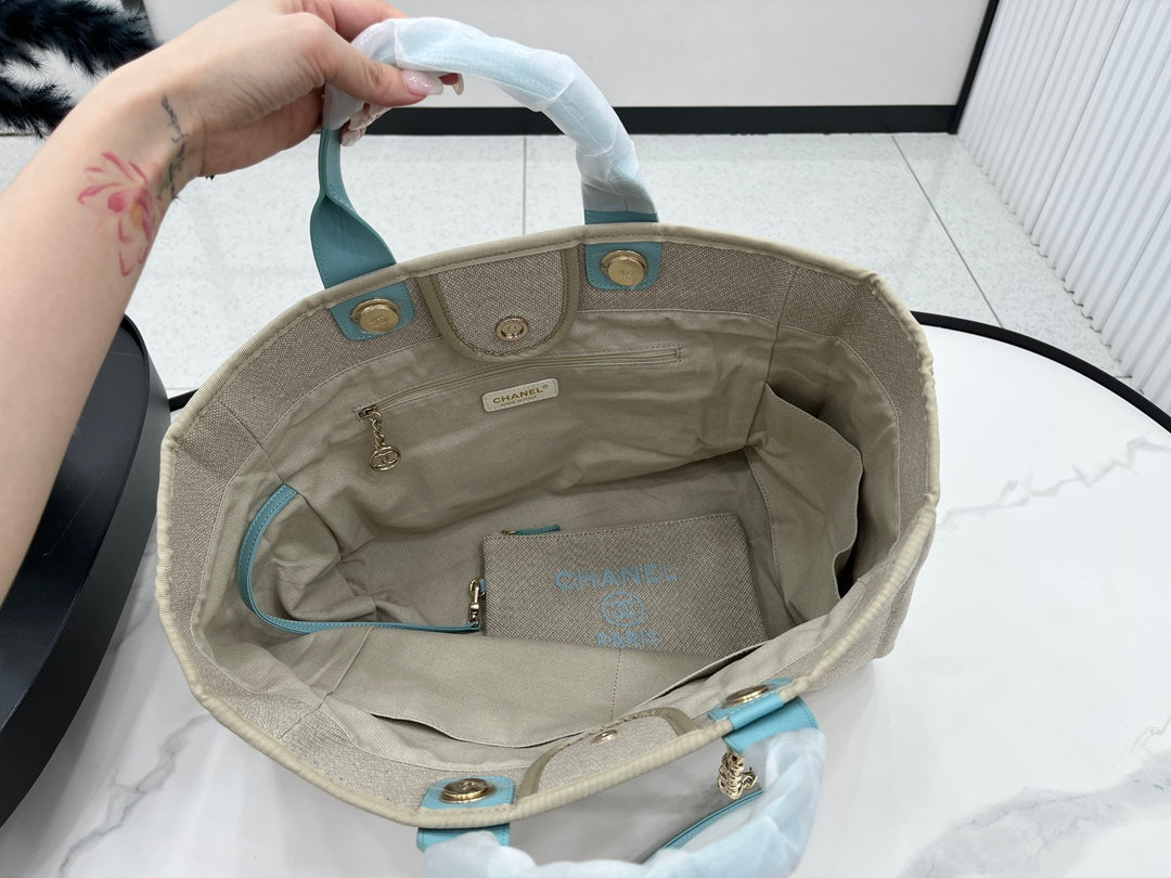 CC ドーヴィル ツイードバッグ ブルースカイレザー ゴールド金具 31