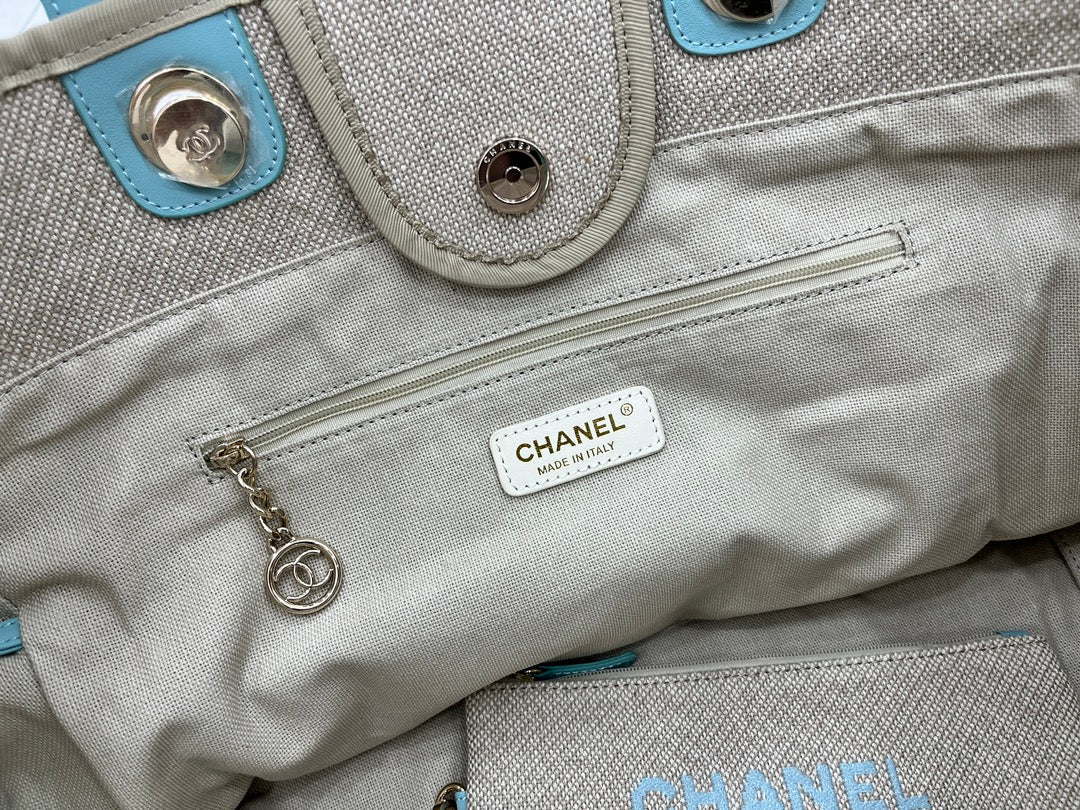 CC ドーヴィル ツイードバッグ ブルースカイレザー ゴールド金具 31