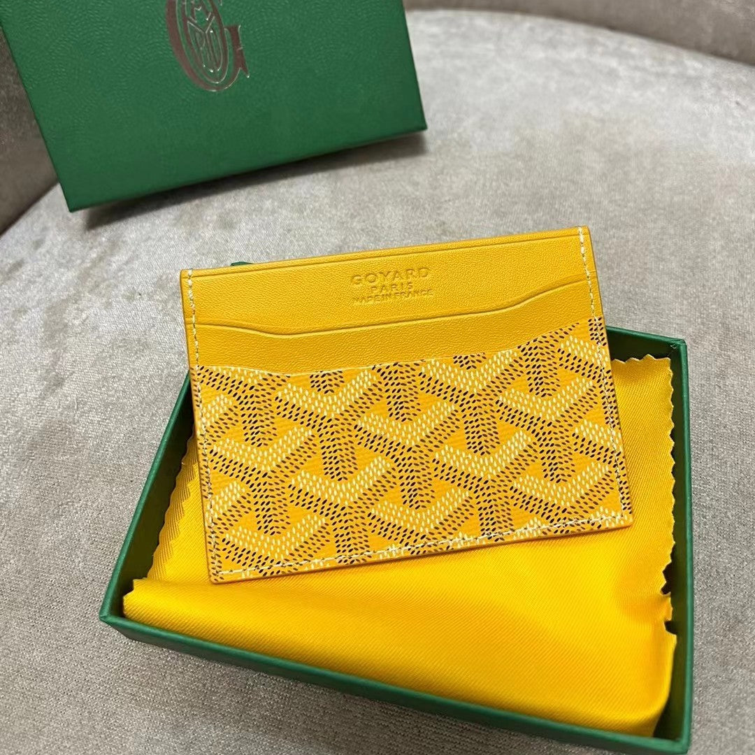PORTE-CARTES SAINT-SULPICE 10 EN TOILE GOYARDINE JAUNE ET CUIR DE VEAU