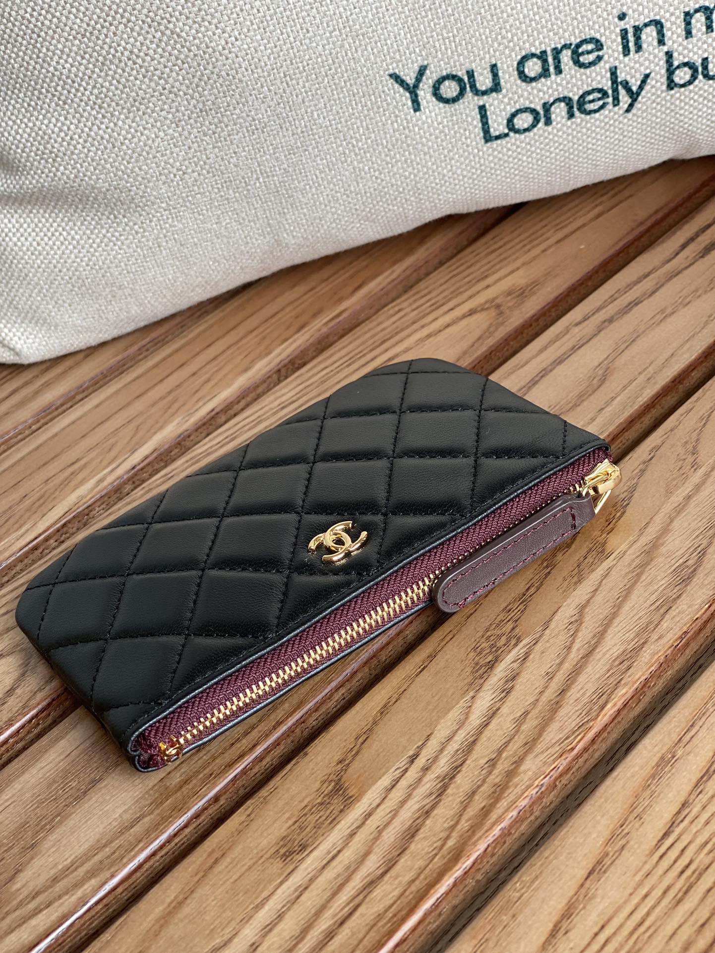 cc ジップウォレット 15 ブラック ラムスキン ゴールド金具