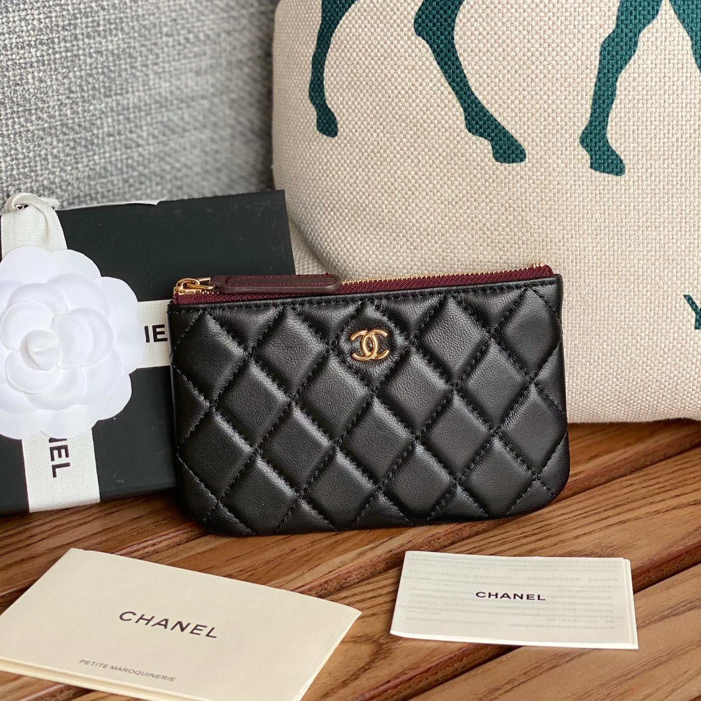cc ジップウォレット 15 ブラック ラムスキン ゴールド金具