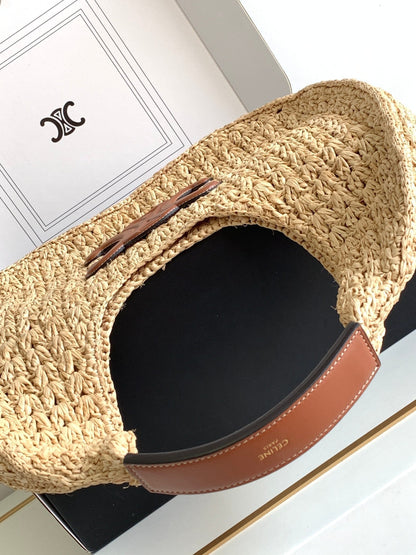 セリン クラシック パニエ 33cm ホーボーバッグ ラフィア＆ブラウンカーフスキン