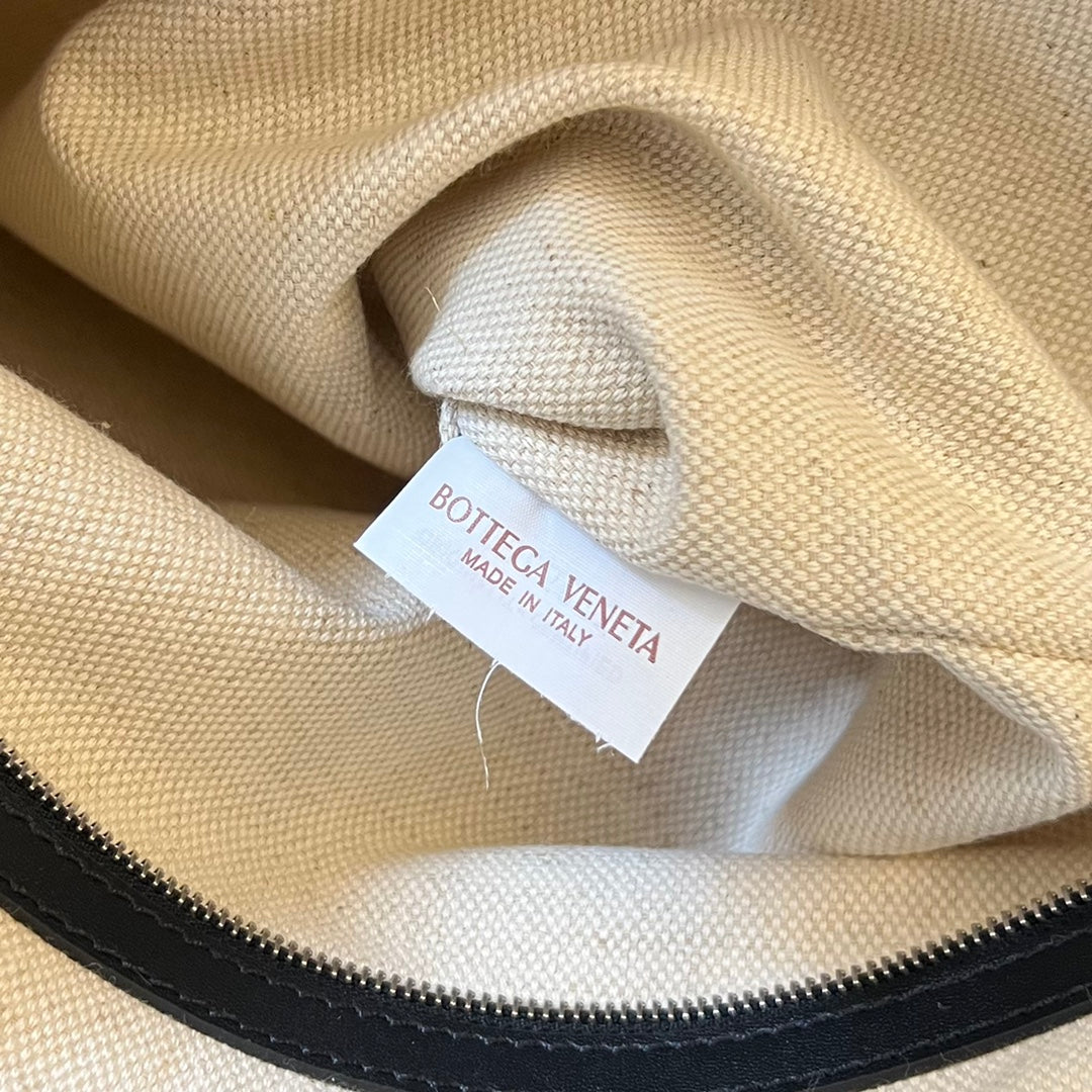 SAC CABAS PORTELLO 53 EN CUIR DE VEAU NOIR ET TOILE BLANCHE