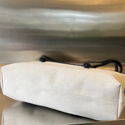 SAC CABAS PORTELLO 53 EN CUIR DE VEAU NOIR ET TOILE BLANCHE