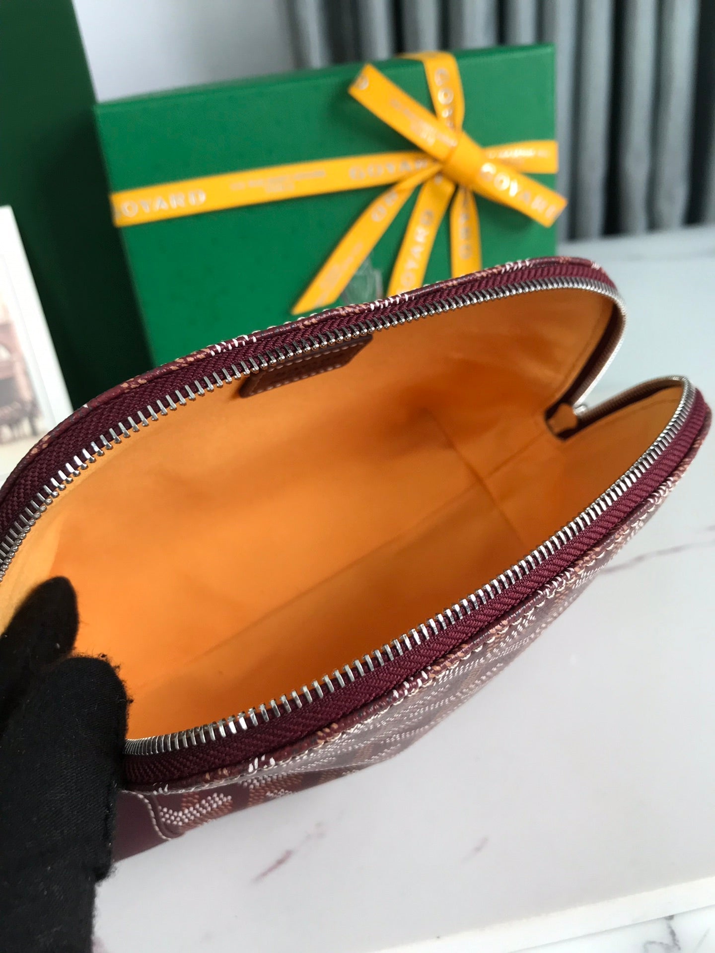 ヴァンドーム コスメティックポーチ 17インチ ワインレッド ゴヤルディン キャンバス＆カーフスキントリム