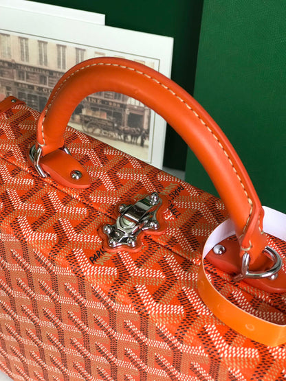 SAC COFFRE GRAND HÔTEL 24 EN TOILE GOYARDINE ORANGE ET CUIR DE VEAU