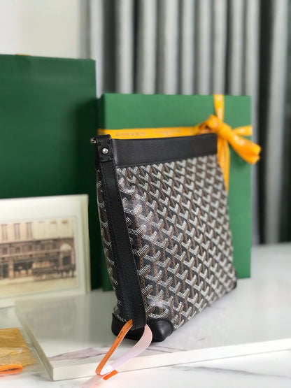 CONTI POUCH 24 EN CUIR D'AGNEAU NOIR ET TOILE GOYARDINE