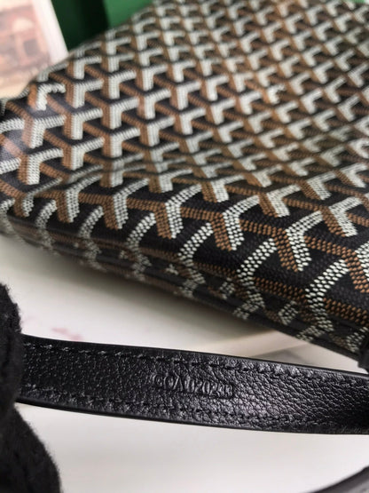 CONTI POUCH 24 EN CUIR D'AGNEAU NOIR ET TOILE GOYARDINE