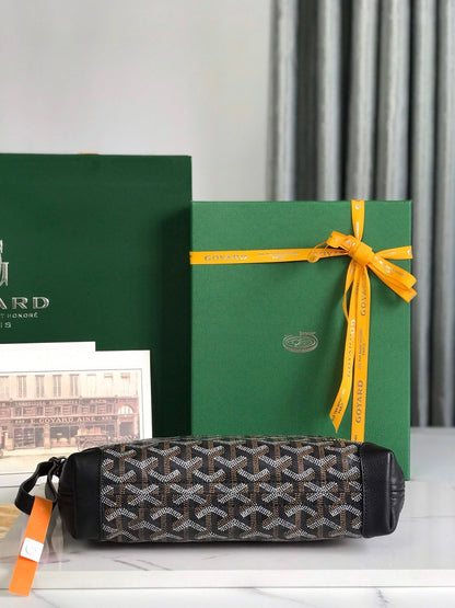 CONTI POUCH 24 EN CUIR D'AGNEAU NOIR ET TOILE GOYARDINE