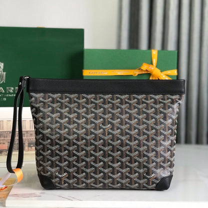 CONTI POUCH 24 EN CUIR D'AGNEAU NOIR ET TOILE GOYARDINE