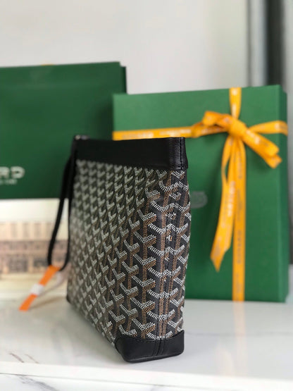 CONTI POUCH 24 EN CUIR D'AGNEAU NOIR ET TOILE GOYARDINE