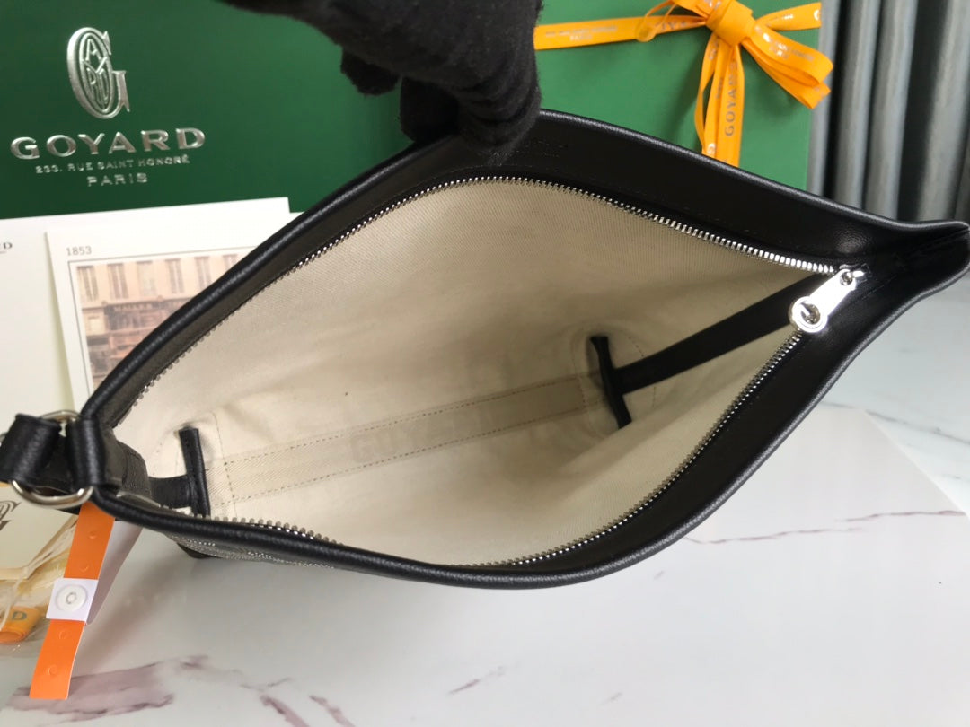 CONTI POUCH 24 EN CUIR D'AGNEAU NOIR ET TOILE GOYARDINE