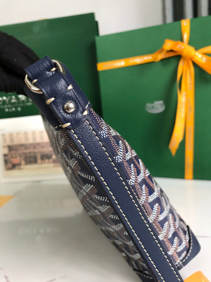 POCHETTE CONTI 24 EN CUIR D'AGNEAU BLEU MARINE ET TOILE GOYARDINE