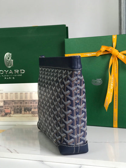 POCHETTE CONTI 24 EN CUIR D'AGNEAU BLEU MARINE ET TOILE GOYARDINE