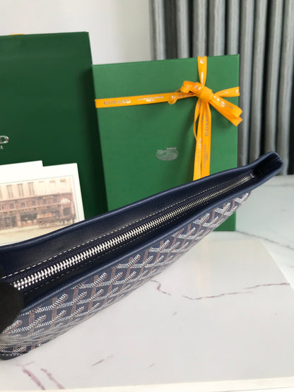 POCHETTE CONTI 24 EN CUIR D'AGNEAU BLEU MARINE ET TOILE GOYARDINE