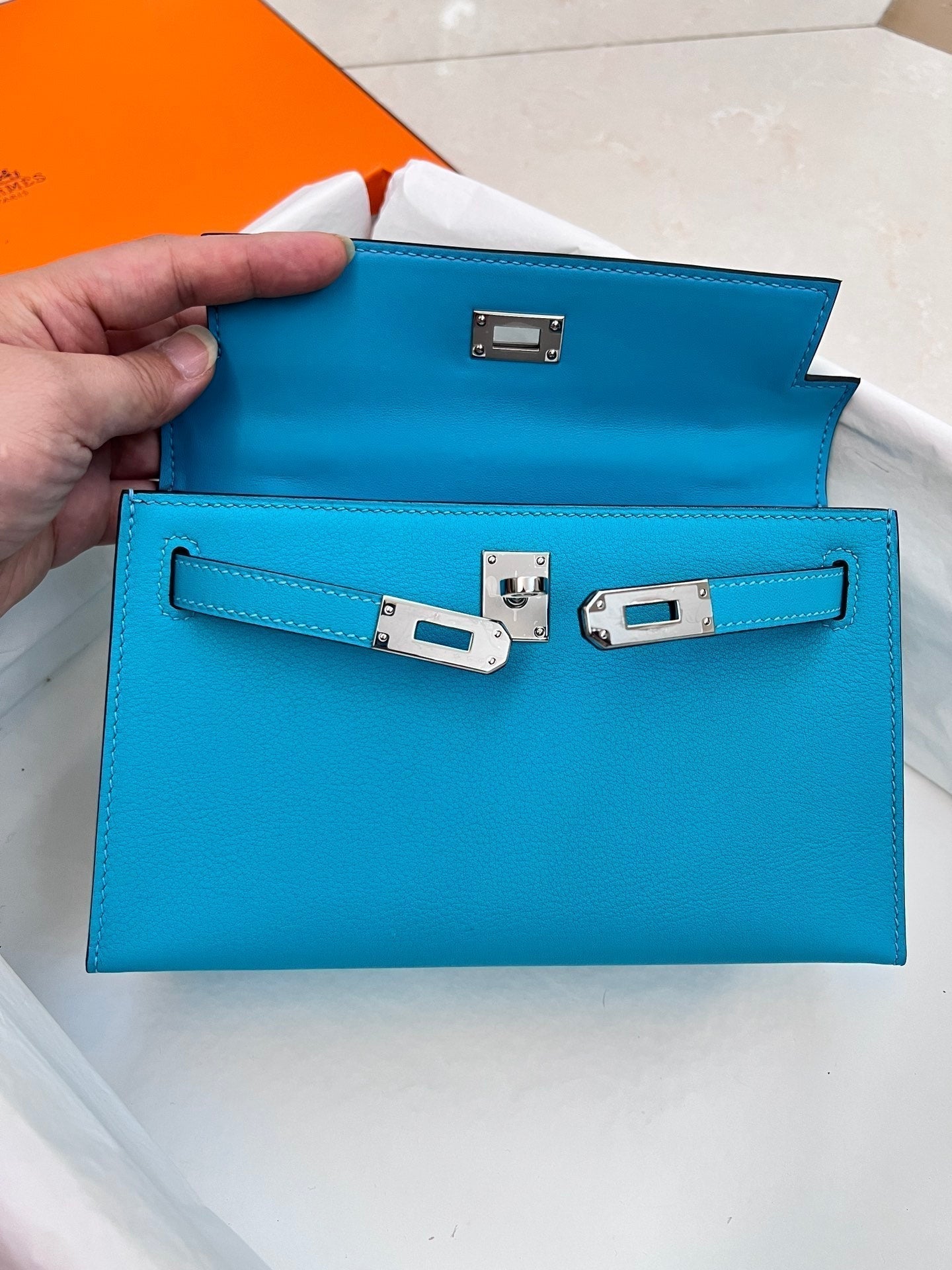 Pochette HM Kelly 22 cm Cerulean Swift, matériel argenté