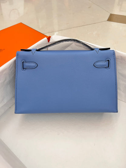 Pochette HM Kelly 22 cm Bleu clair Swift Quincaillerie argentée