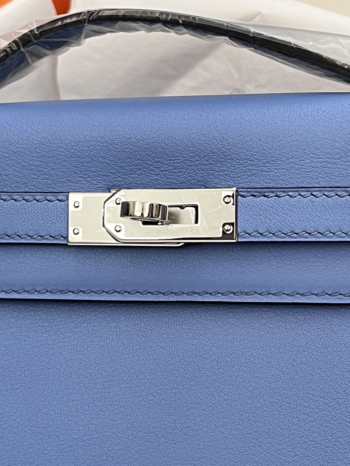 Pochette HM Kelly 22 cm Bleu clair Swift Quincaillerie argentée