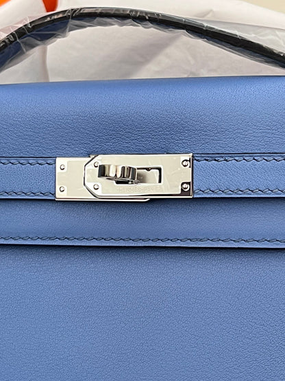 Pochette HM Kelly 22 cm Bleu clair Swift Quincaillerie argentée