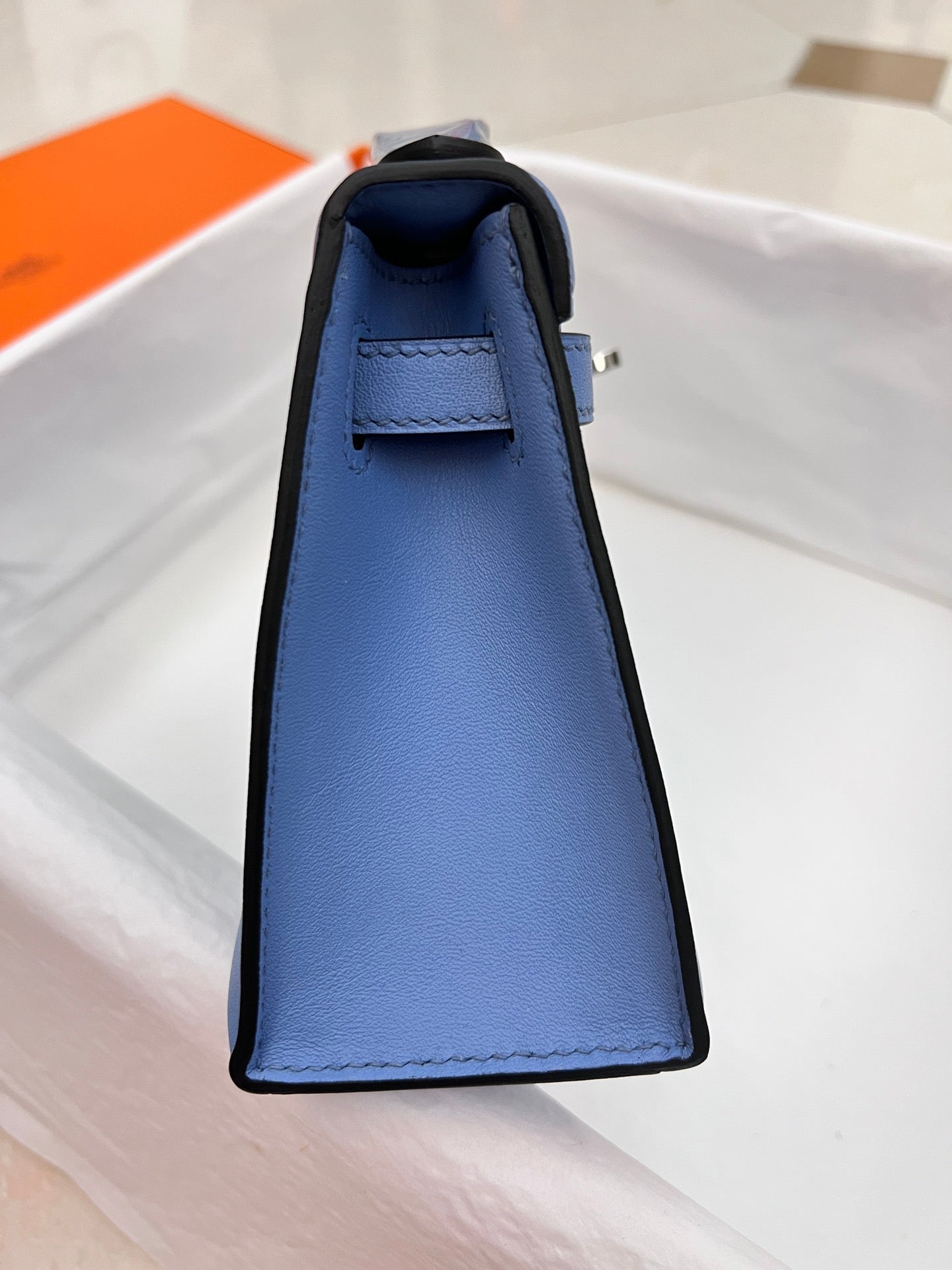 Pochette HM Kelly 22 cm Bleu clair Swift Quincaillerie argentée