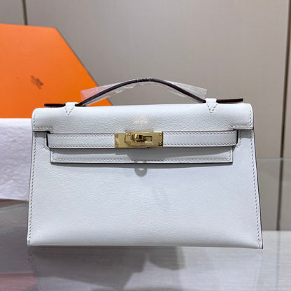 HM ケリー ポシェット 22cm ホワイト スイフト ゴールド金具