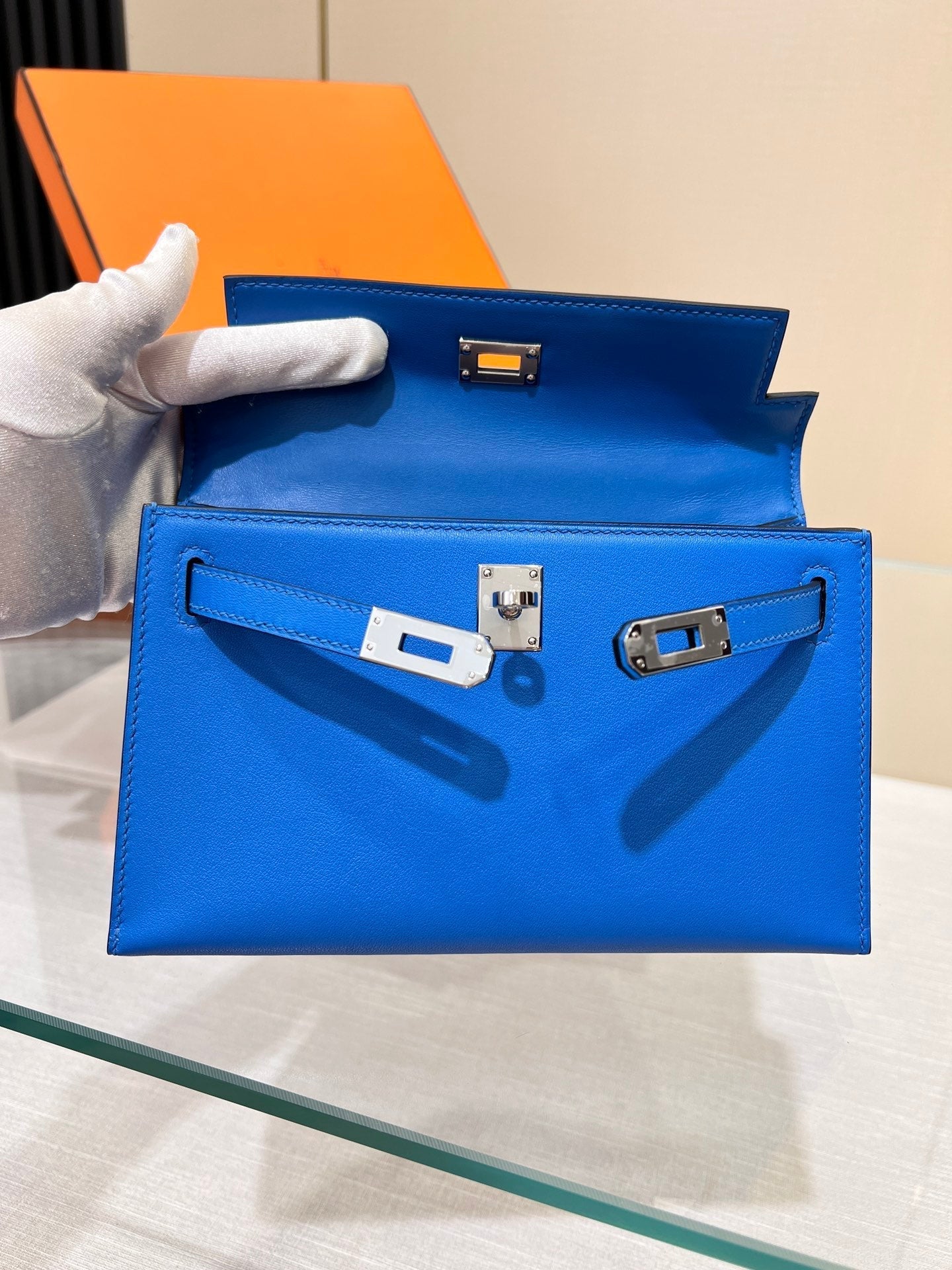 Pochette HM Kelly 22 cm Bleu Swift Quincaillerie argentée