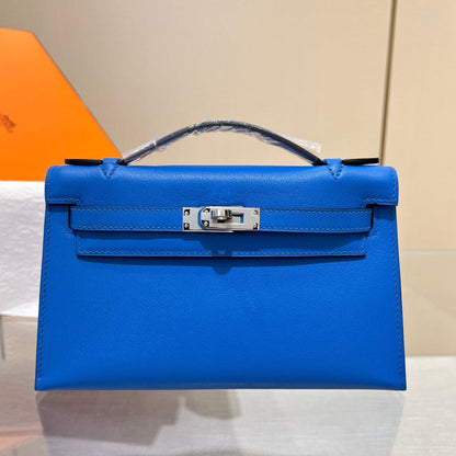 Pochette HM Kelly 22 cm Bleu Swift Quincaillerie argentée